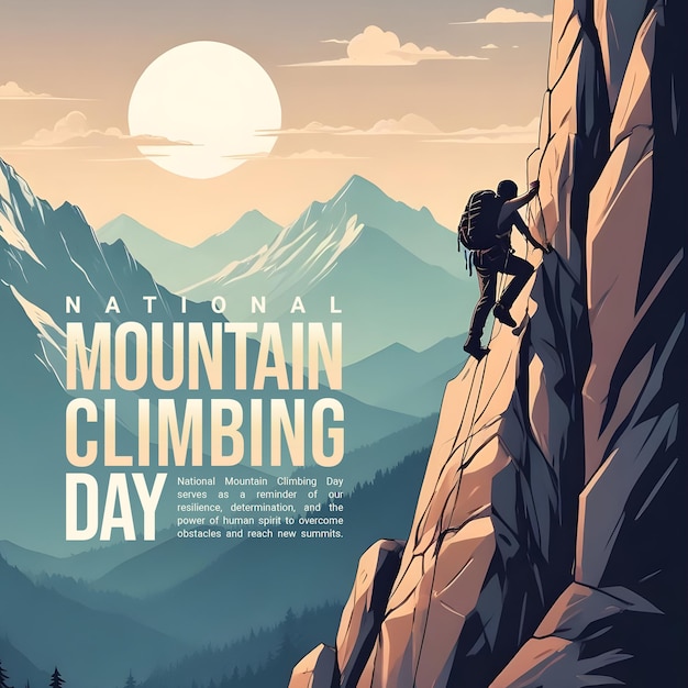 PSD national mountain climbing day adventure social media post template banner