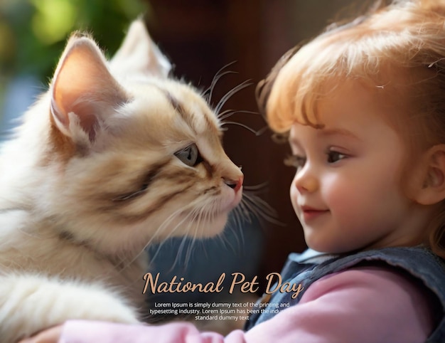 National pet day banner design with cute baby pet owner