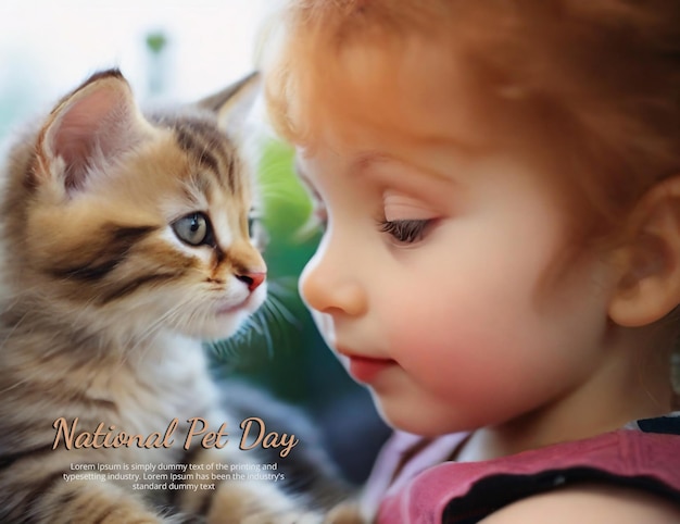 National pet day banner design with cute baby pet owner