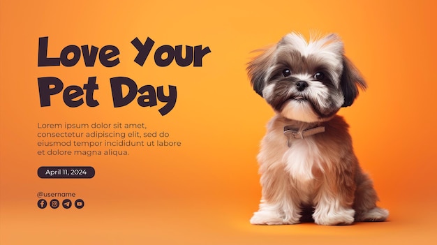 national pet day banner template with Shih Tzu dog on a one color background