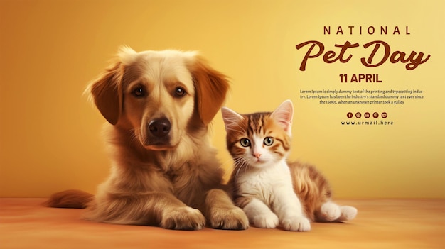 National pet day celebrated 11 April poster template with a dog and cat background