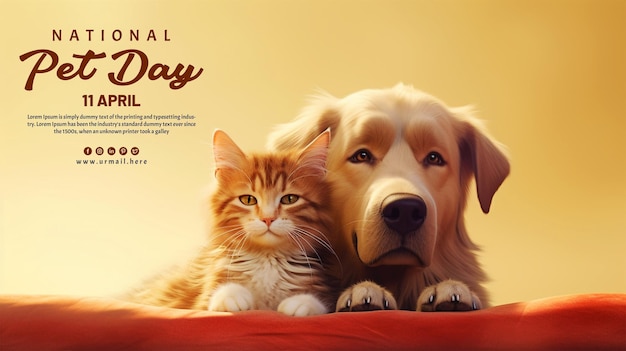 National pet day celebrated 11 April poster template with a dog and cat background