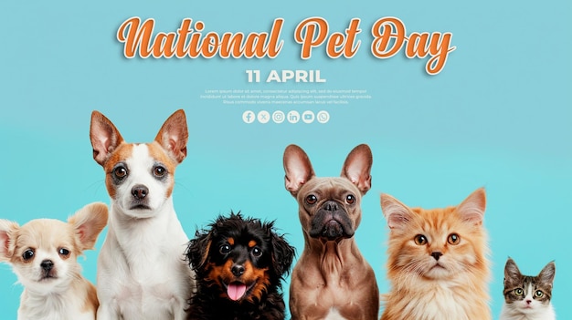 National Pet Day special greeting card with a psd background