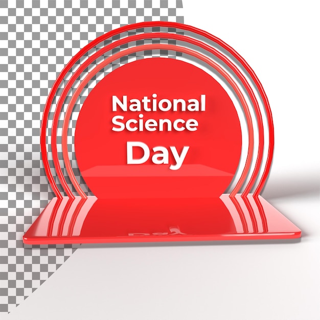 National Science day 3d rendering on red shapes removable background 3d illustration design