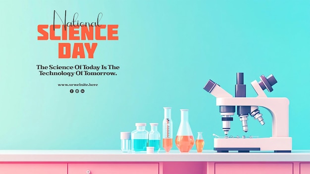 PSD national science day february 28th gradient banner design with laboratory equipment illustratoin