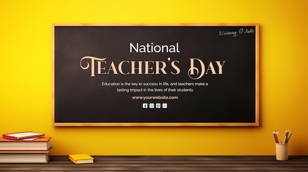 PSD national teachers day concept blackboard decoration on yellow texture background