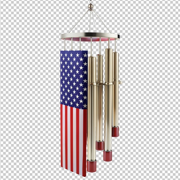 national us flag wind chimes hanging on transparent background