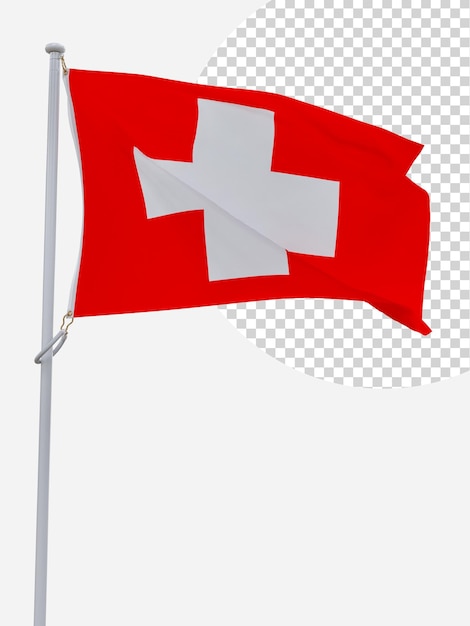 PSD national waving flag of switzerland on steel poles isolated symbolizing flag for independence day patriotism freedom and national unity featuring iconic symbols of the state on wavy fabric