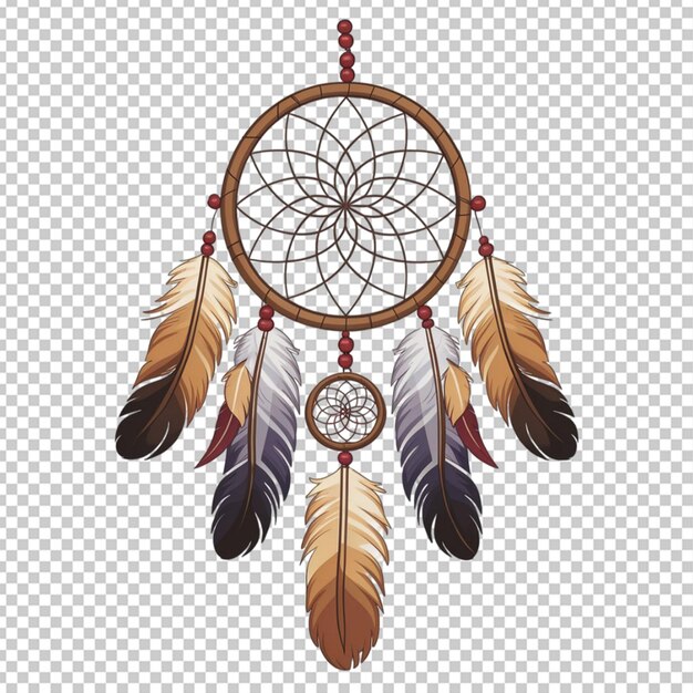 Native American dreamcatcher with feathers and beads isolated