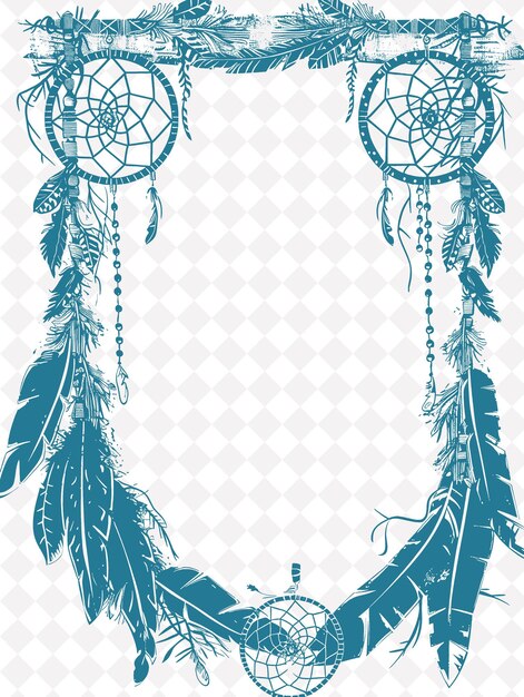 PSD native american style frame garnished with beadwork and drea png creative background design