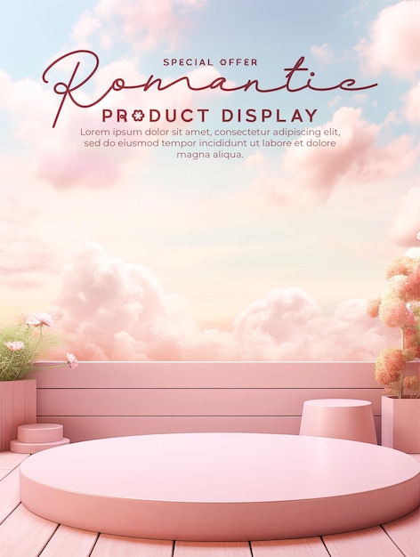 Natural beauty podium backdrop for product display with dreamy sky background Romantic 3d scene