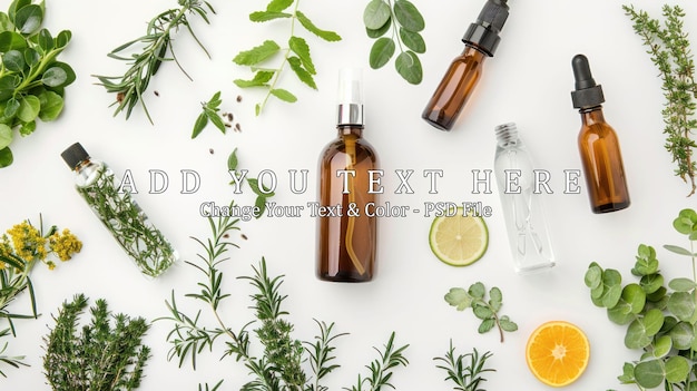 PSD natural beauty products with herbs and citrus