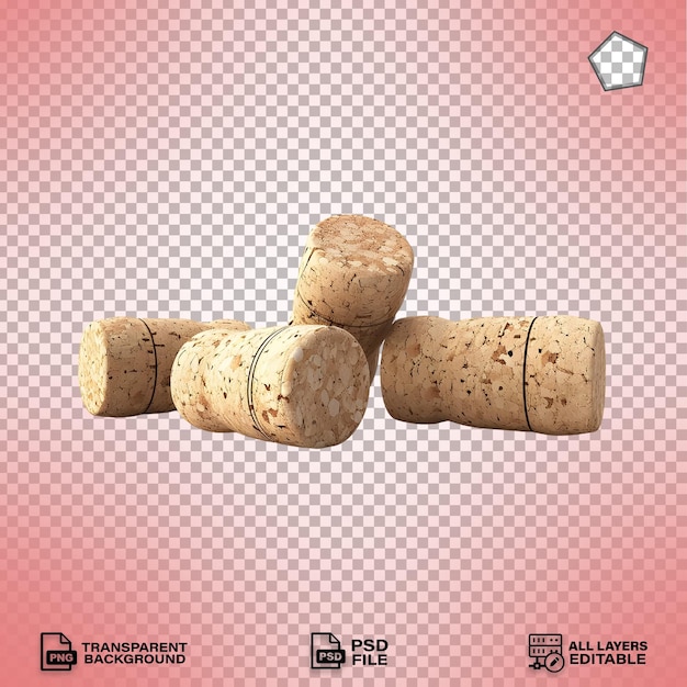 PSD natural cork stoppers for bottles and crafts isolated on transparent background