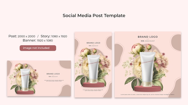 PSD natural cosmetics products social media post template collection