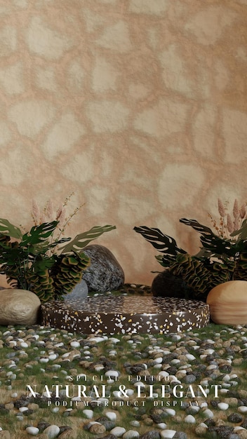 NATURAL ELEGANT GRAVEL AND TERRAZZO PODIUM PRODUCT DISPLAY