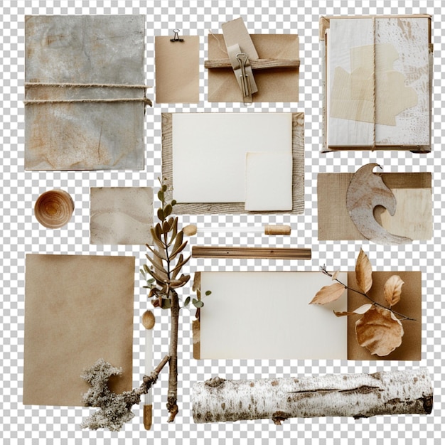 PSD natural material stationery composition in white background