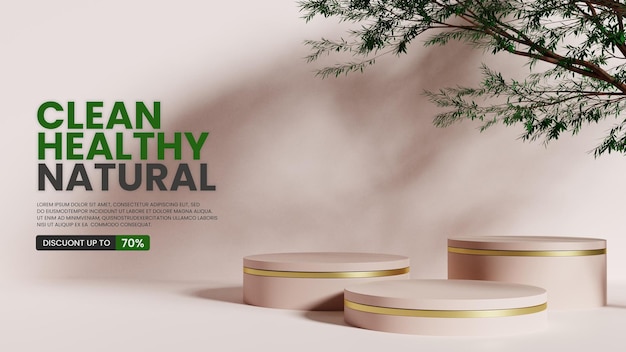 natural minimalist podium product display with realistic tree