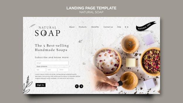 Natural soap concept landing page template