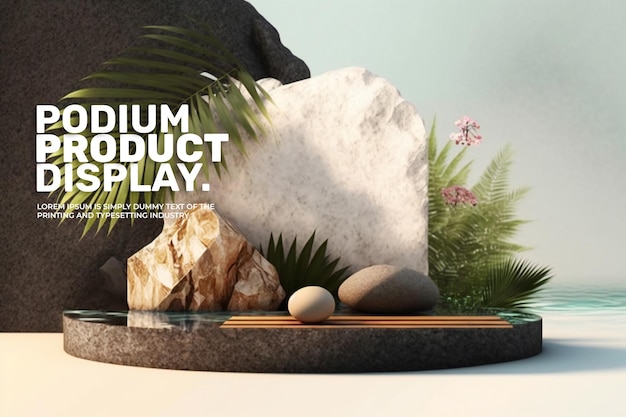 natural stage display mockup for product presentation scene product with leaves 3d rendering