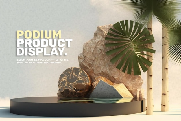 natural stage display mockup for product presentation scene product with palm leaves 3d rendering