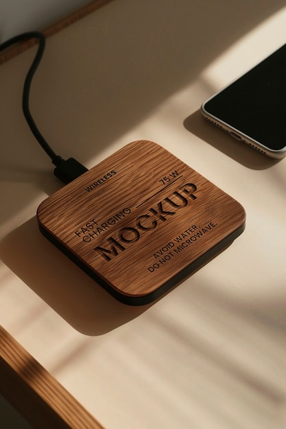 Natural wireless charger texture mockup