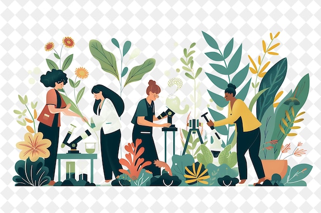 Naturalistic Botanist With Characters Studying Plants and Co PNG People in Daily Work Illustration