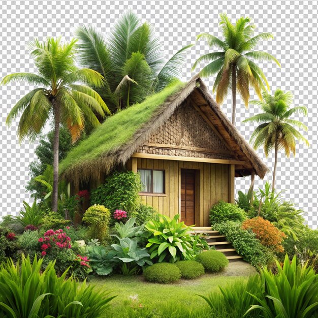 PSD nature landscape with vegetation and hut style