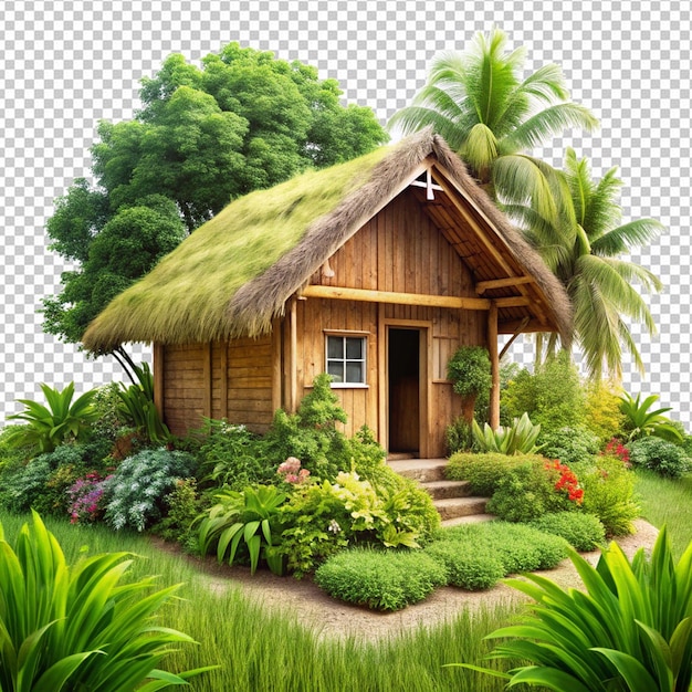 nature landscape with vegetation and hut style