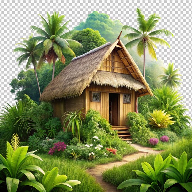 nature landscape with vegetation and hut style