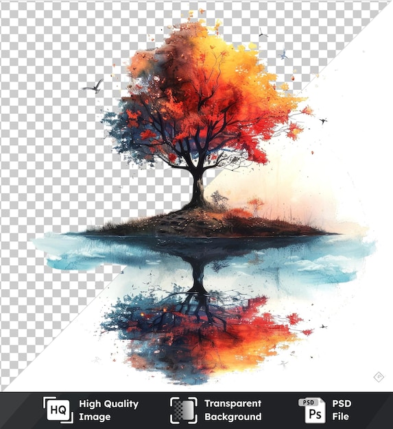 Nature watercolor art of autumn night in tranquil colors of the tree isolated with transparent