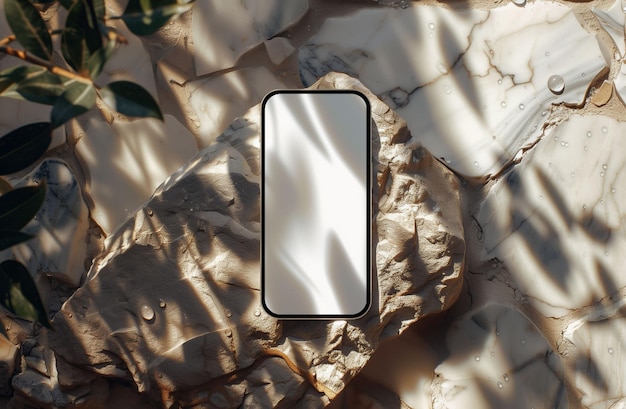 NatureInspired Phone Mockup on Beige Stone Surface