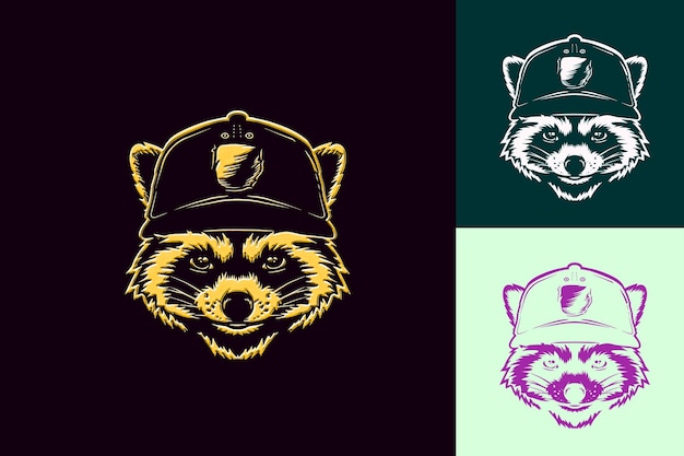 PSD naughty raccoon mascot logo with a mask and a bandit hat des cute abstract vector designs