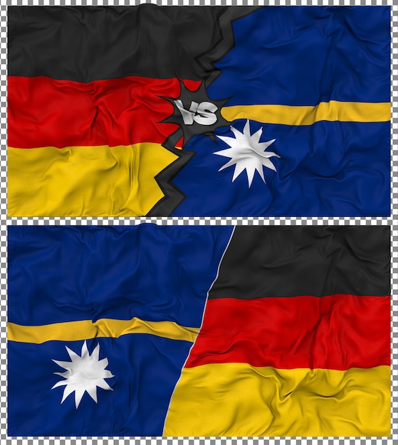 Nauru vs Germany Half Combined Flag Cloth Bump Texture 3D Rendering