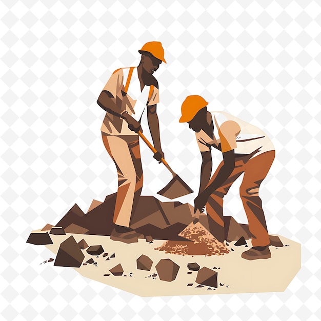 PSD nauruan phosphate miners working in the mines design is indu illustration cutural landscape view