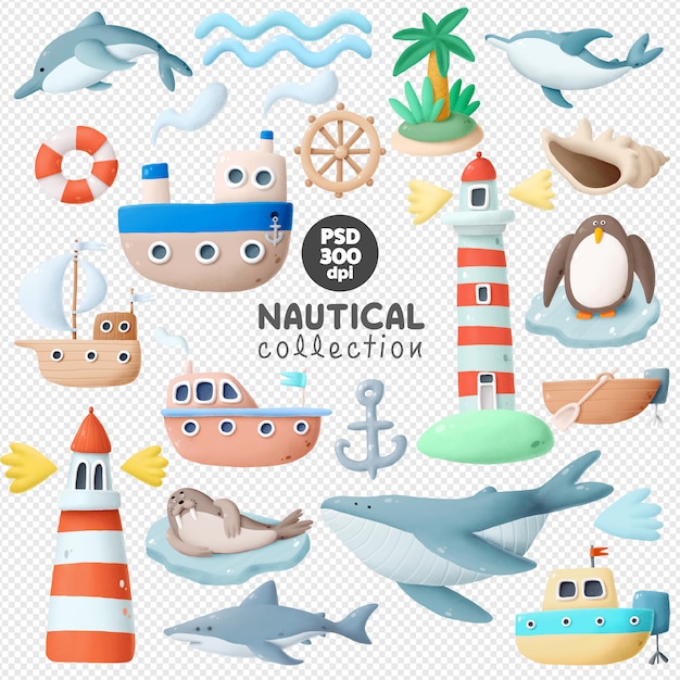 Nautical hand drawn clipart collection