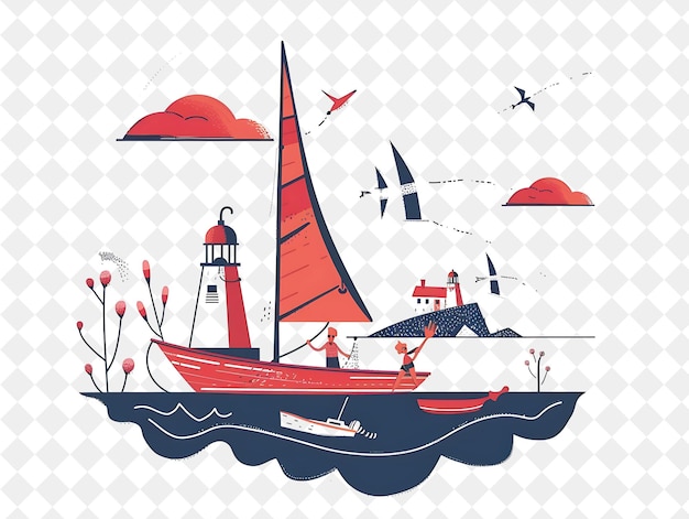 PSD nautical harbor with characters having a boat ride design is people life style flat illustration