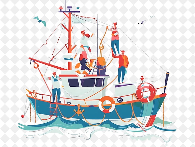 Nautical Sailor With Characters Navigating the Seas and Tyin PNG People in Daily Work Illustration