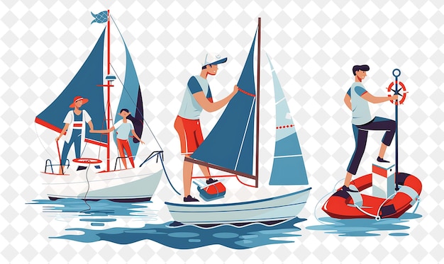 PSD nautical sailor with characters navigating the seas and tyin png people in daily work illustration