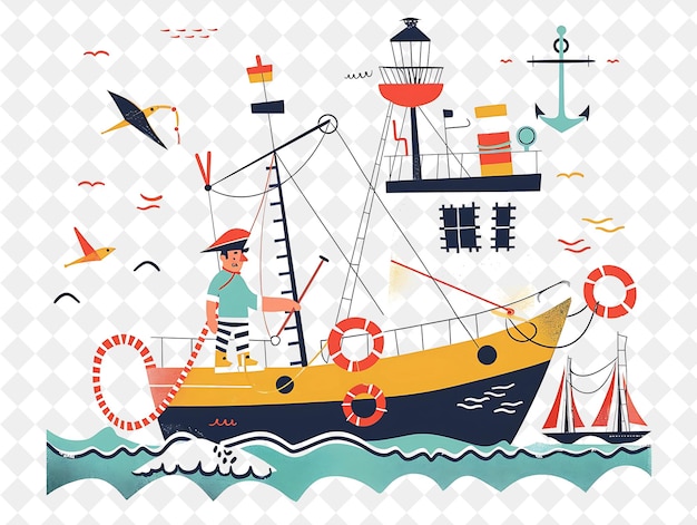 Nautical Sailor With Characters Navigating the Seas and Tyin PNG People in Daily Work Illustration