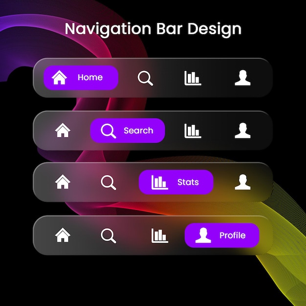 PSD navigation bar glassmorphism ui design