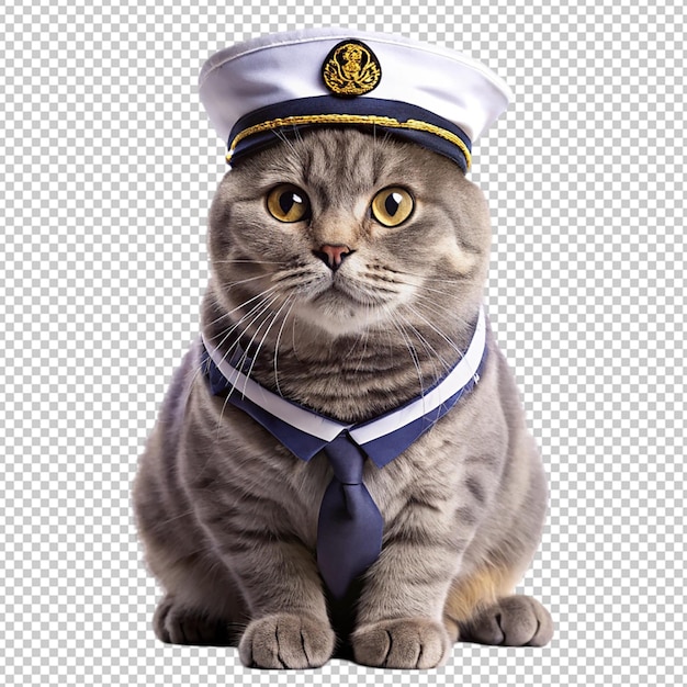 PSD navy dress wearing cat isolated transparent background