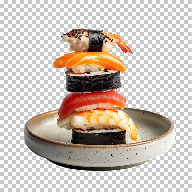 PSD a neatly arranged stack of sushi resting on a plate isolated for focus