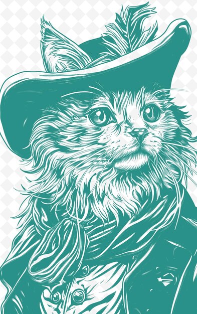 Nebelung Cat Wearing a Tricorn Hat With a Patriotic Expressi Animals Sketch Art Vector Collections