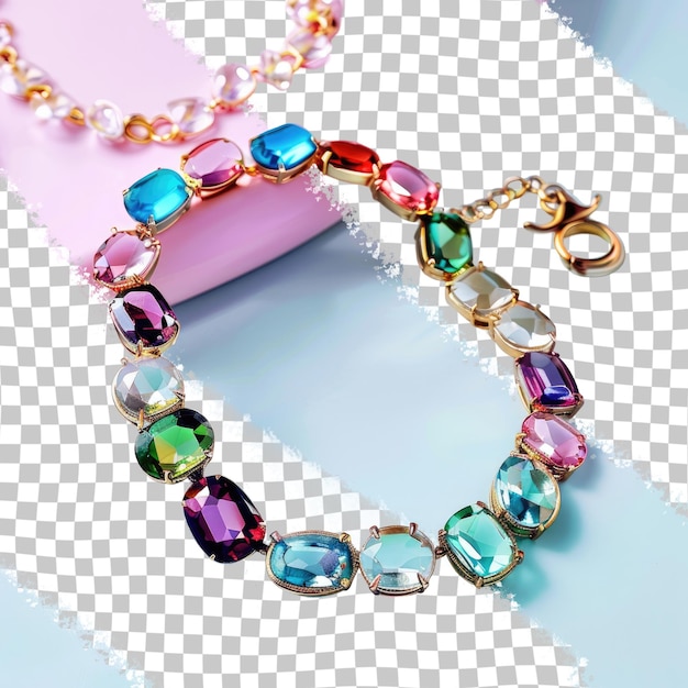 a necklace with many colors and a gold chain