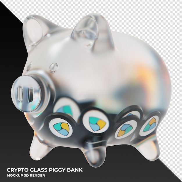 NEM XEM coin in frosted glass piggy bank 3d rendering