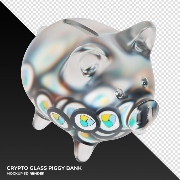 NEM XEM Glass piggy bank with crypto coins 3d illustration