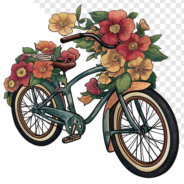 Neo Traditional Bicycle with Flowers Illustration