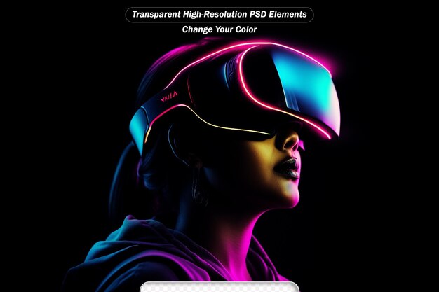 Neon 3d image of girl with vr glasses on black background