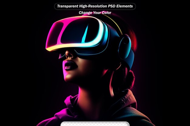 Neon 3d image of girl with vr glasses on black background