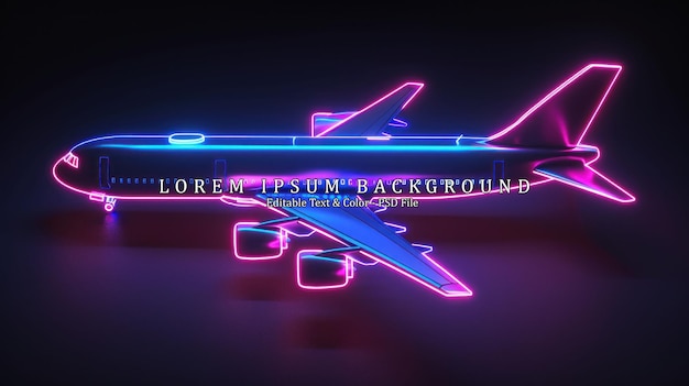 PSD neon airplane isolated on black background